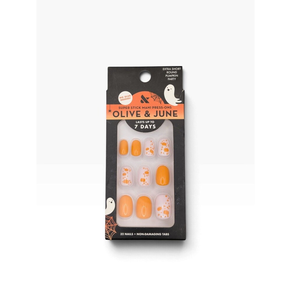 Olive & June Round Extra Short Orange Pumpkin Party - Press-On Nails